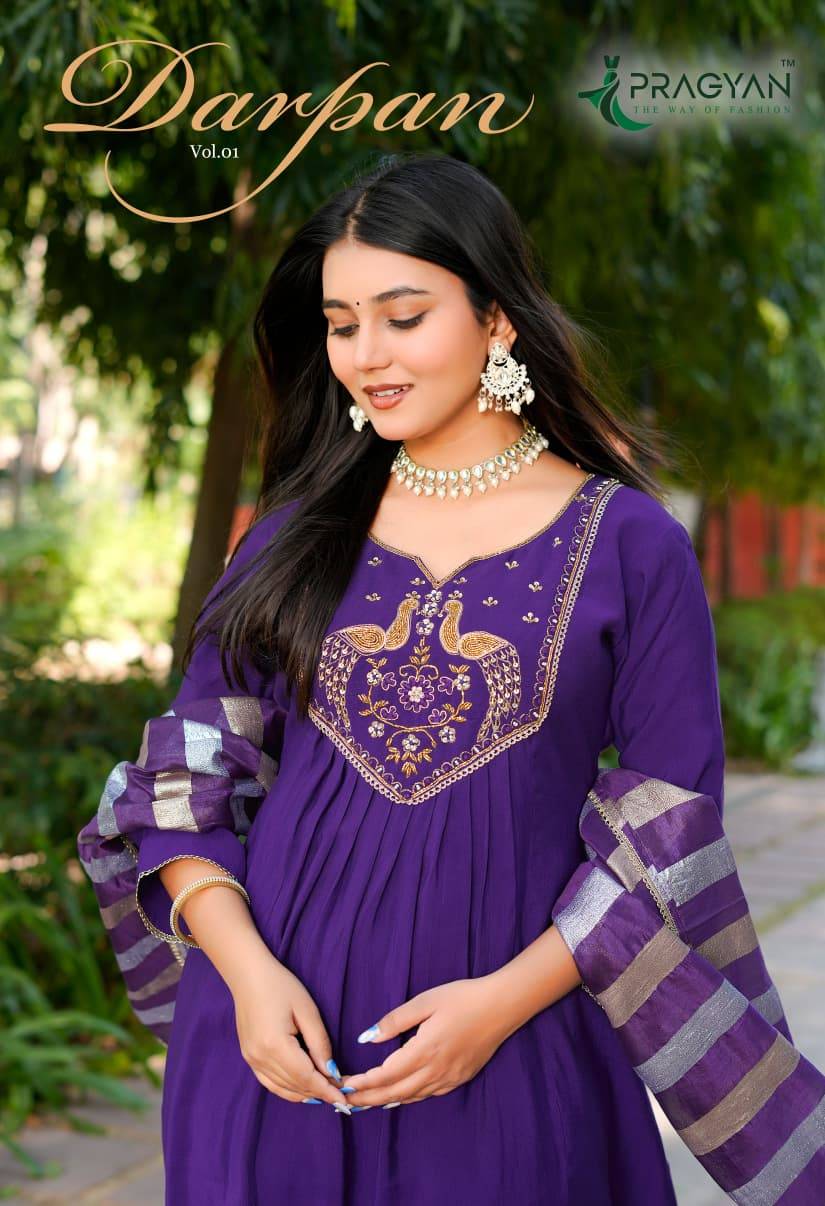 DARPAN VOL 1 by Pragyan 1001 To 1004 Series Beautiful Fancy Stylish Colourful casual wear Premium Viscos Silk Gowns At Wholesale Price